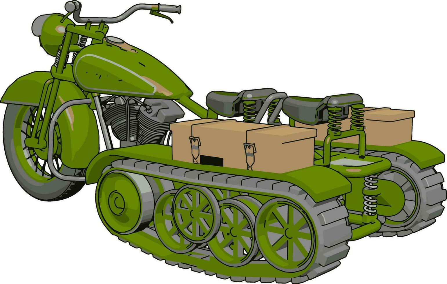 3d vector illustratie Aan wit achtergrond van een leger motorfiets met rups- sporen