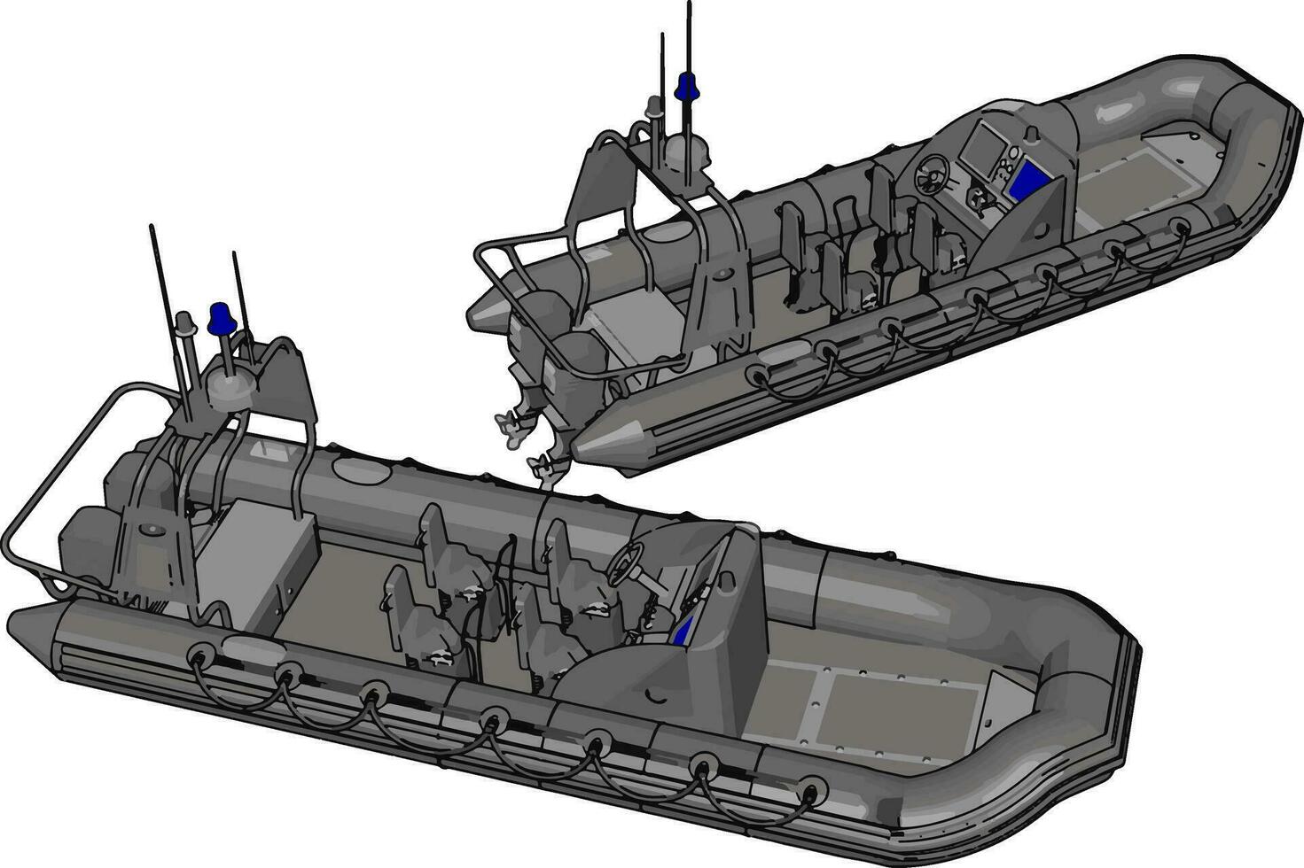 3d vector illustratie Aan wit achtergrond van twee leger opblaasbaar boten