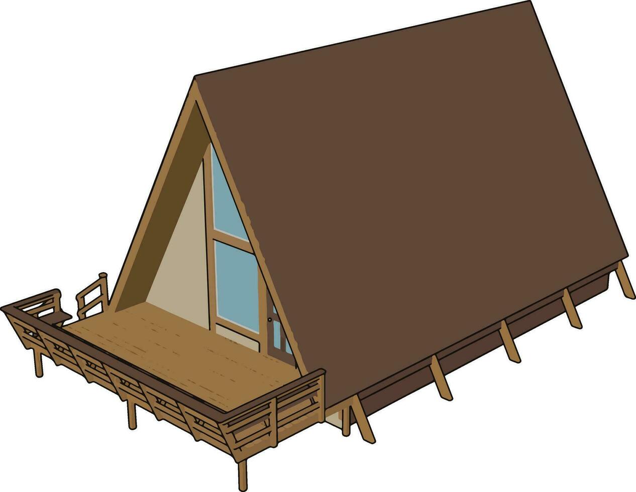 bruin houten huis, illustratie, vector Aan wit achtergrond.