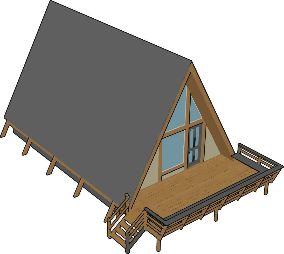 houten huis, illustratie, vector Aan wit achtergrond.