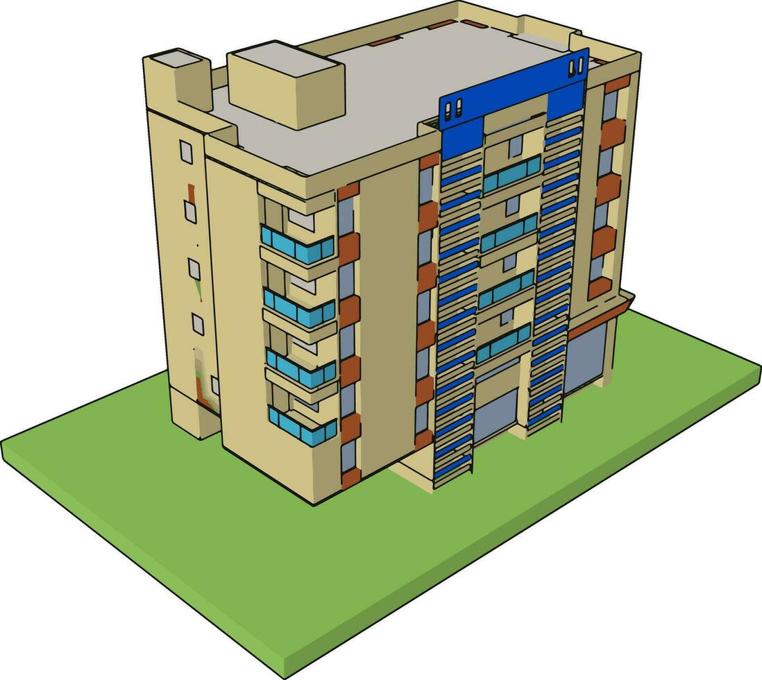 woon- gebouw, illustratie, vector Aan wit achtergrond.