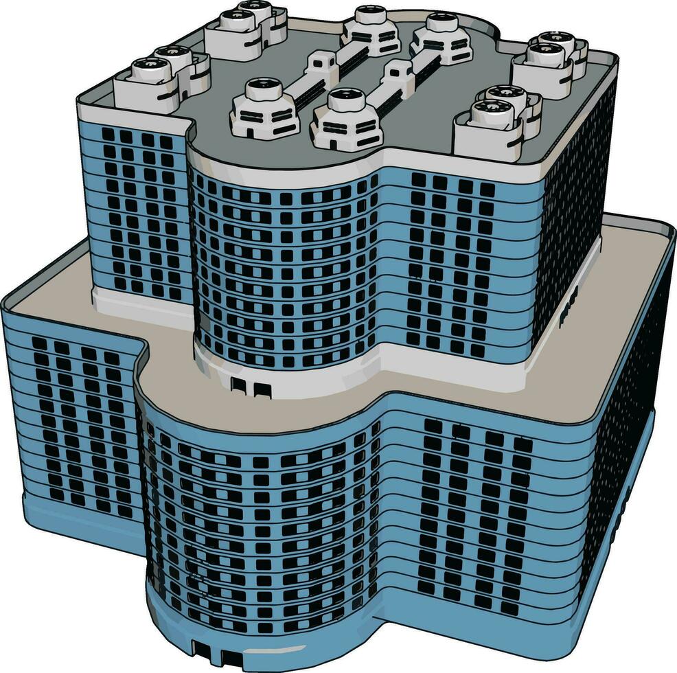 blauw bedrijf gebouw, illustratie, vector Aan wit achtergrond.