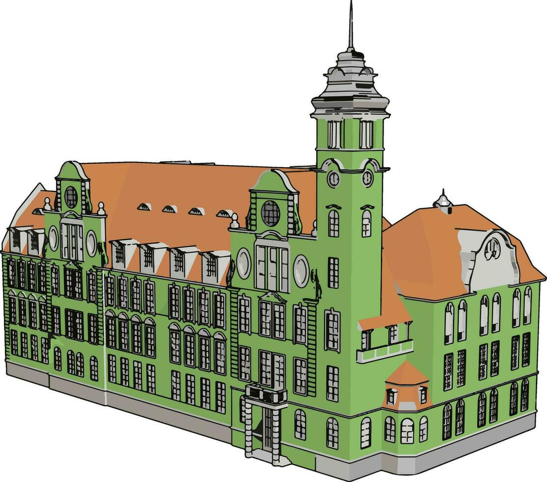 groen kasteel, illustratie, vector Aan wit achtergrond.