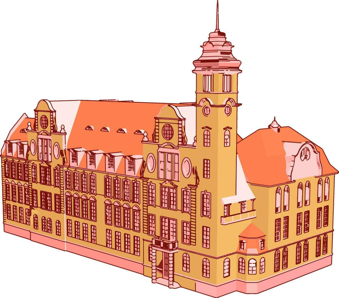 rood kasteel, illustratie, vector Aan wit achtergrond.