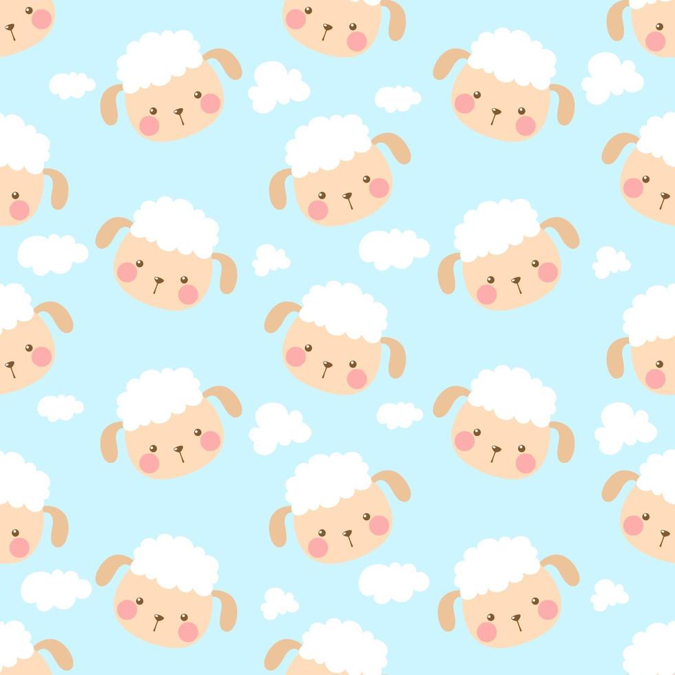 schattig en kawaii schapen en wolken naadloos patroon vector