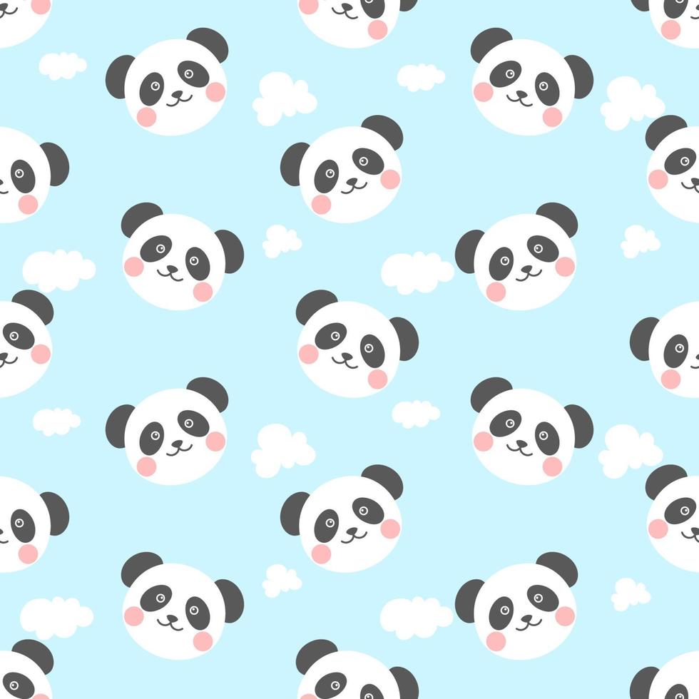 schattig en kawaii panda en wolken naadloos patroon vector