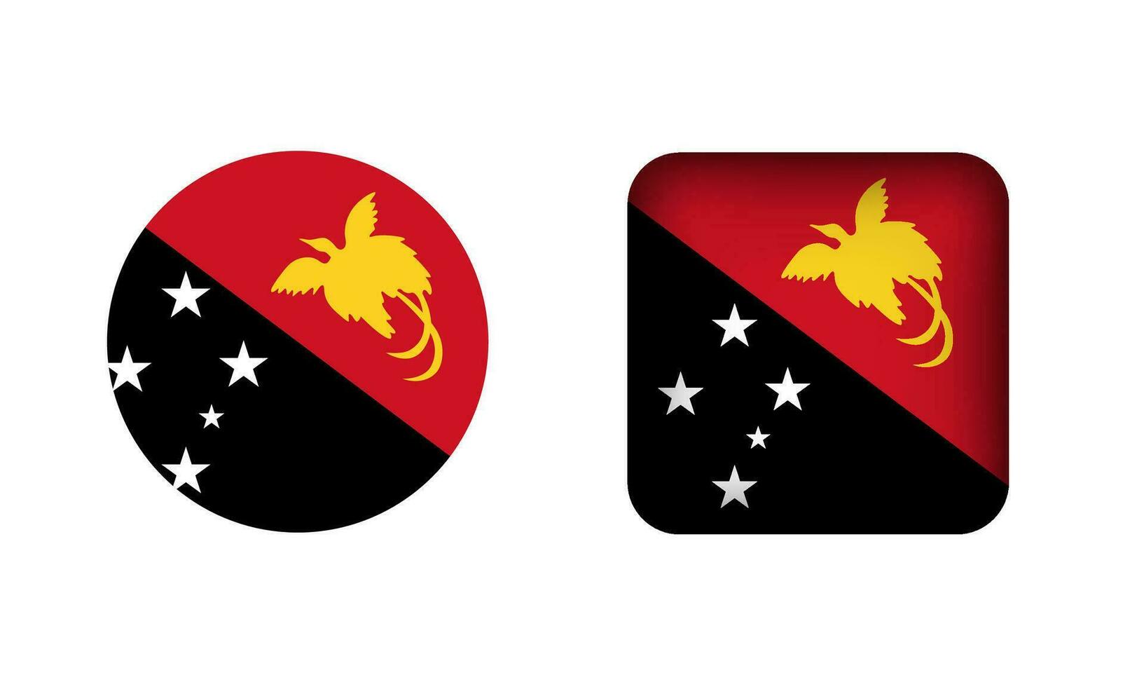 vlak plein en cirkel Papoea nieuw Guinea vlag pictogrammen vector