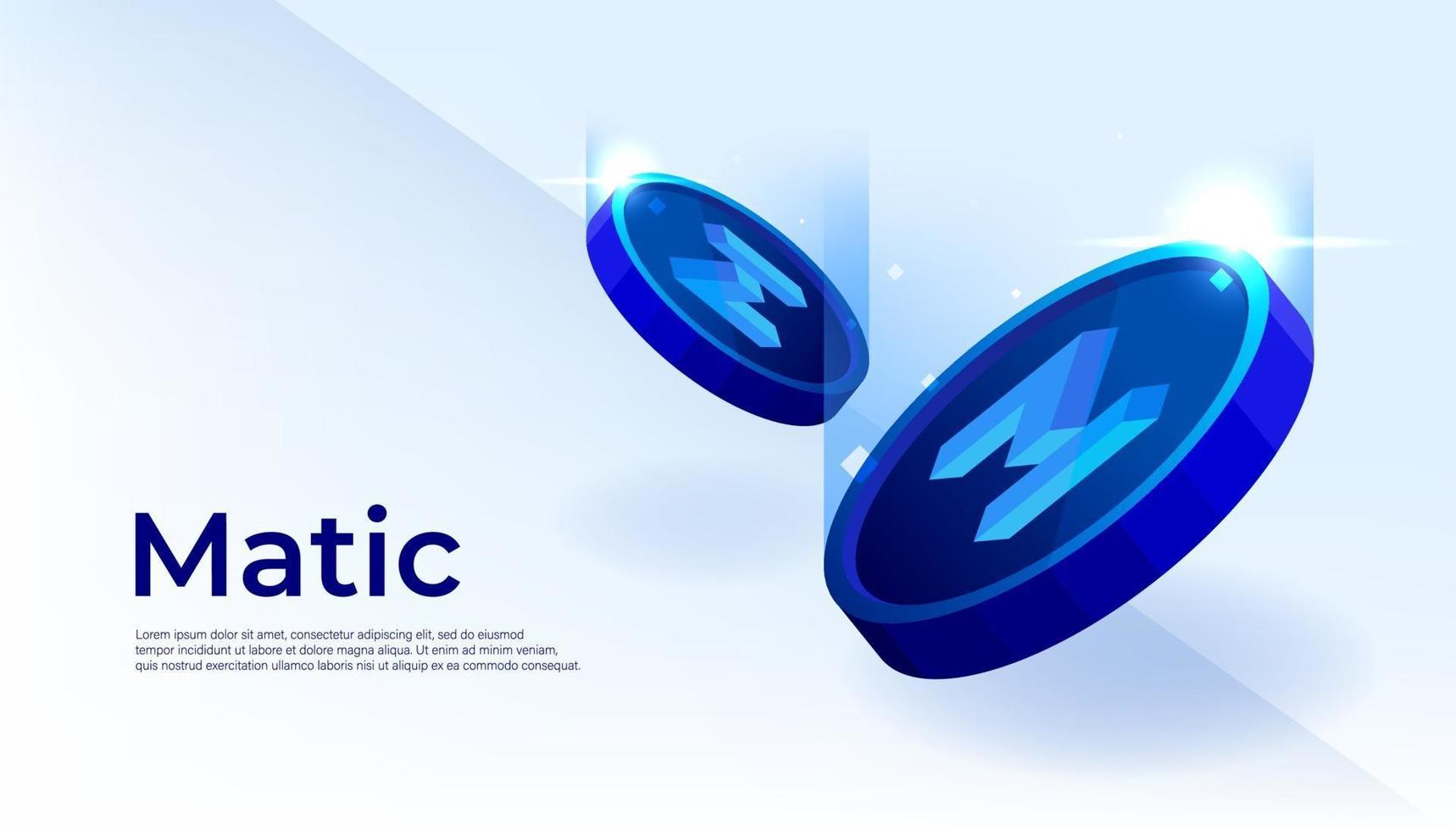 veelhoek matic banner. matic munt cryptocurrency concept. vector