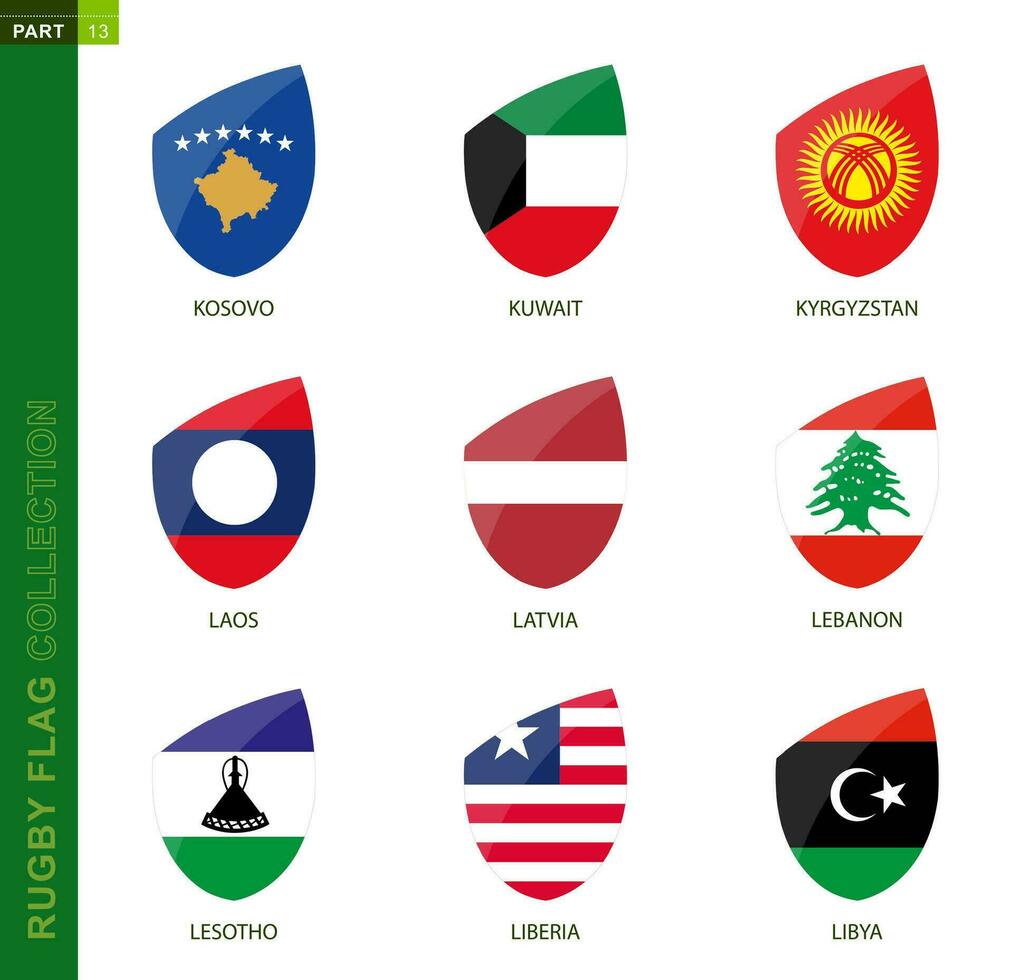 rugby vlag verzameling. rugby icoon met vlag van 9 landen. vector