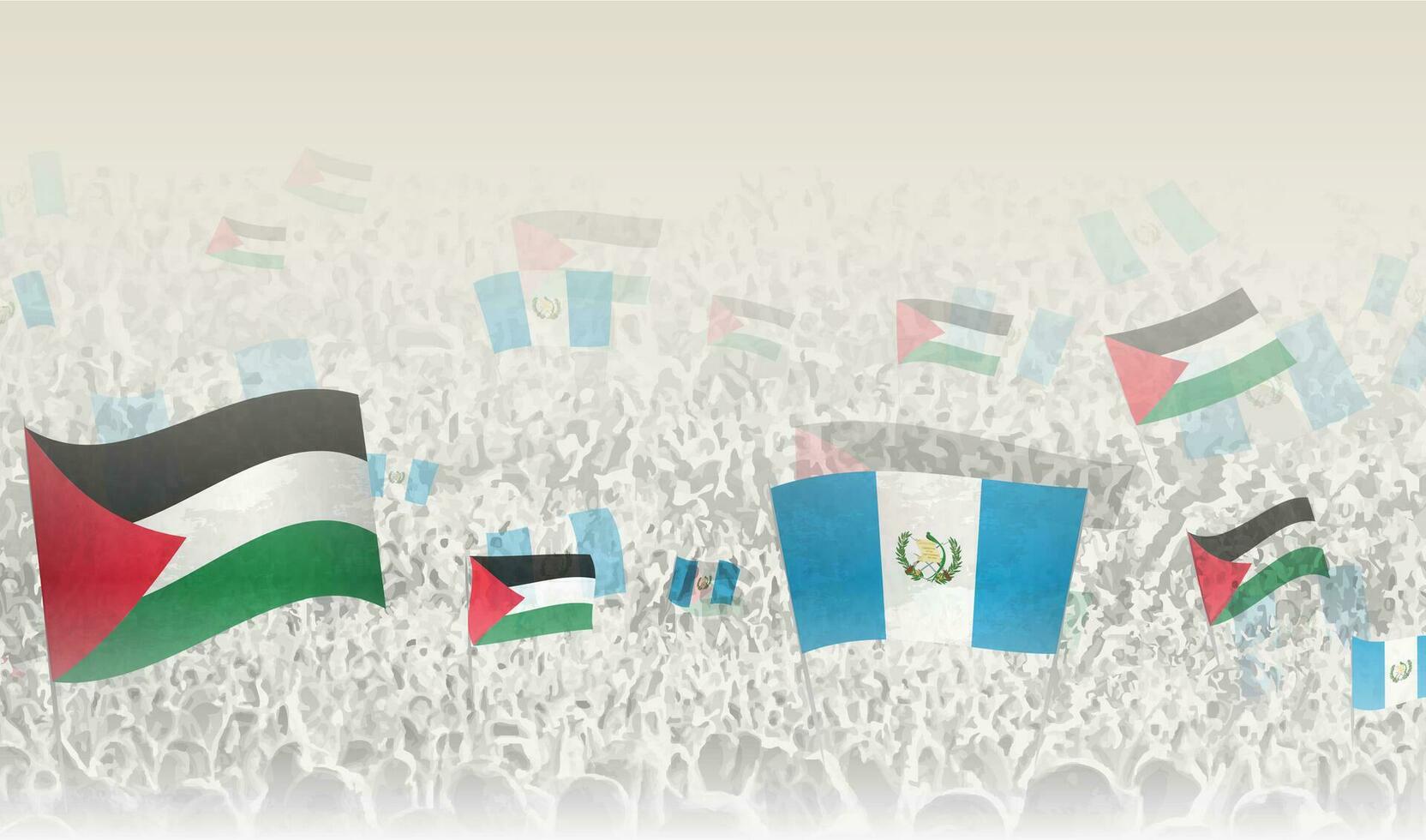 Palestina en Guatemala vlaggen in een menigte van juichen mensen. vector