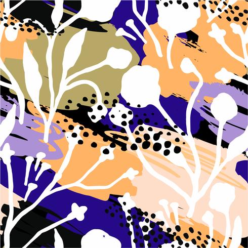 Abstract floral naadloze patroon met trendy hand getrokken texturen. vector