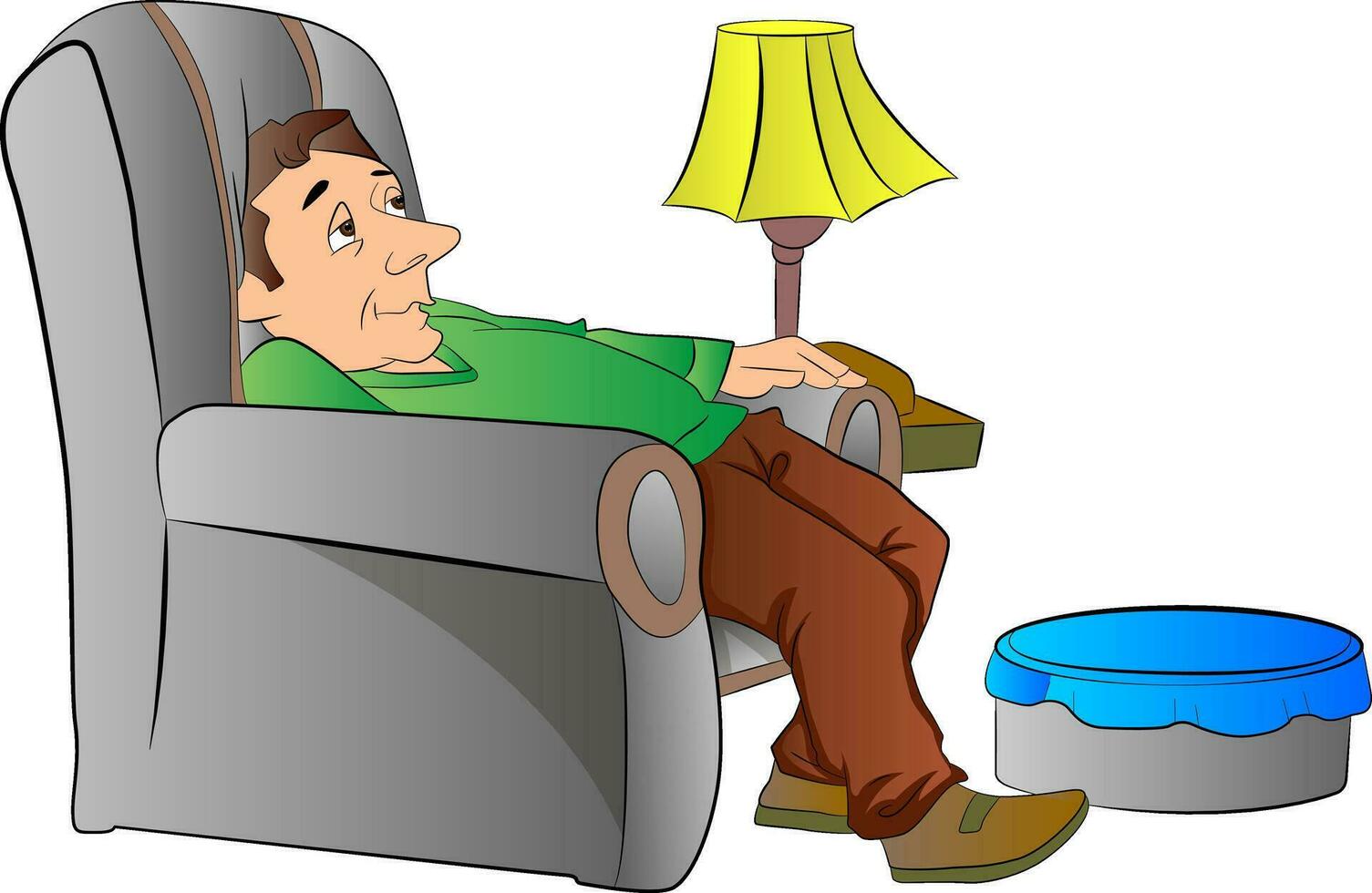 Mens slungelig Aan een lui stoel of bank, illustratie vector