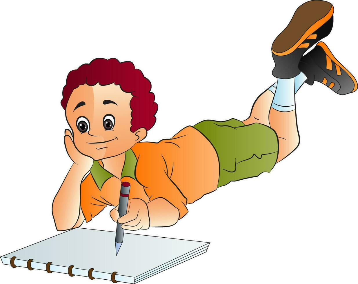 jongen tekening Aan een schetsblok, illustratie vector