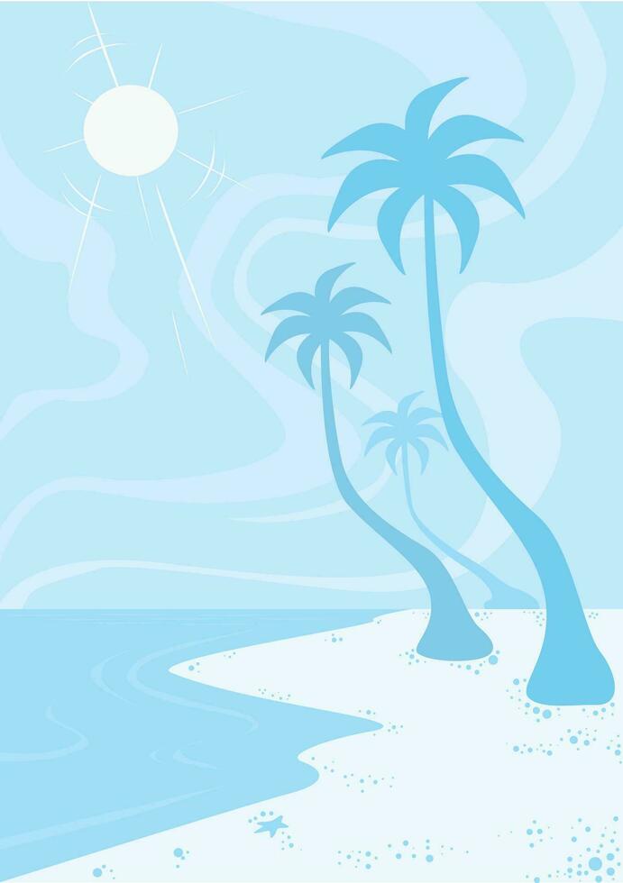 tropisch strand met palm bomen en zon vector