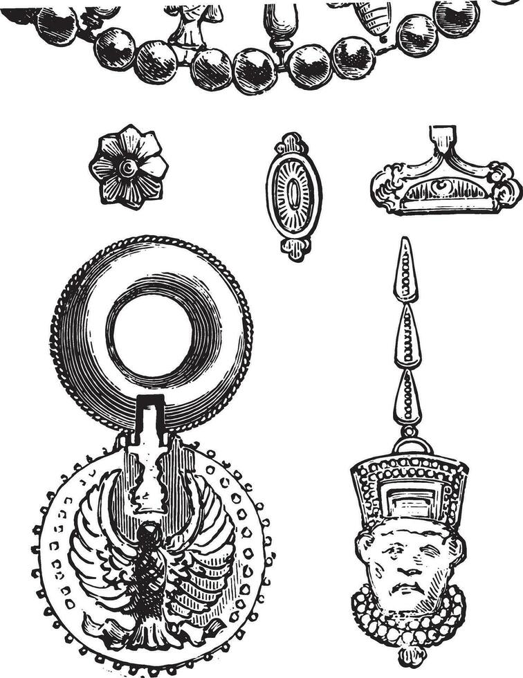 oude Assyrisch juwelen en oorbellen, gevonden in negenveh in Irak, bewaard gebleven Bij de rooster museum. vector