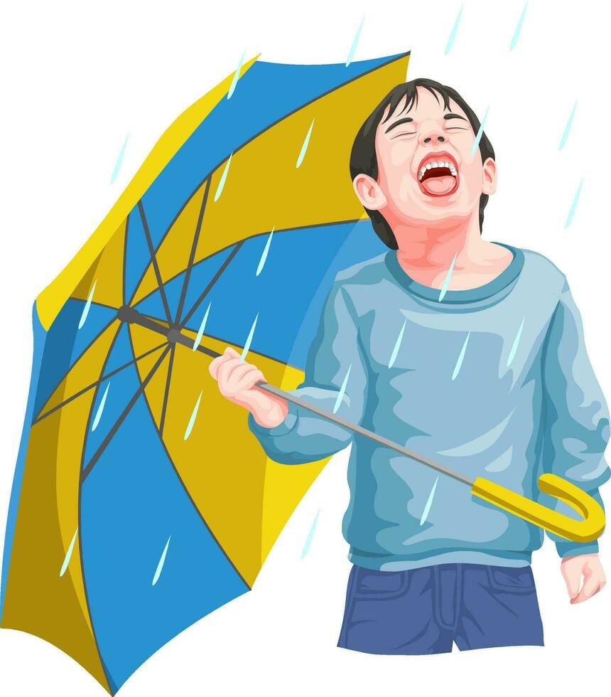 vector van jongen genieten van regenval.