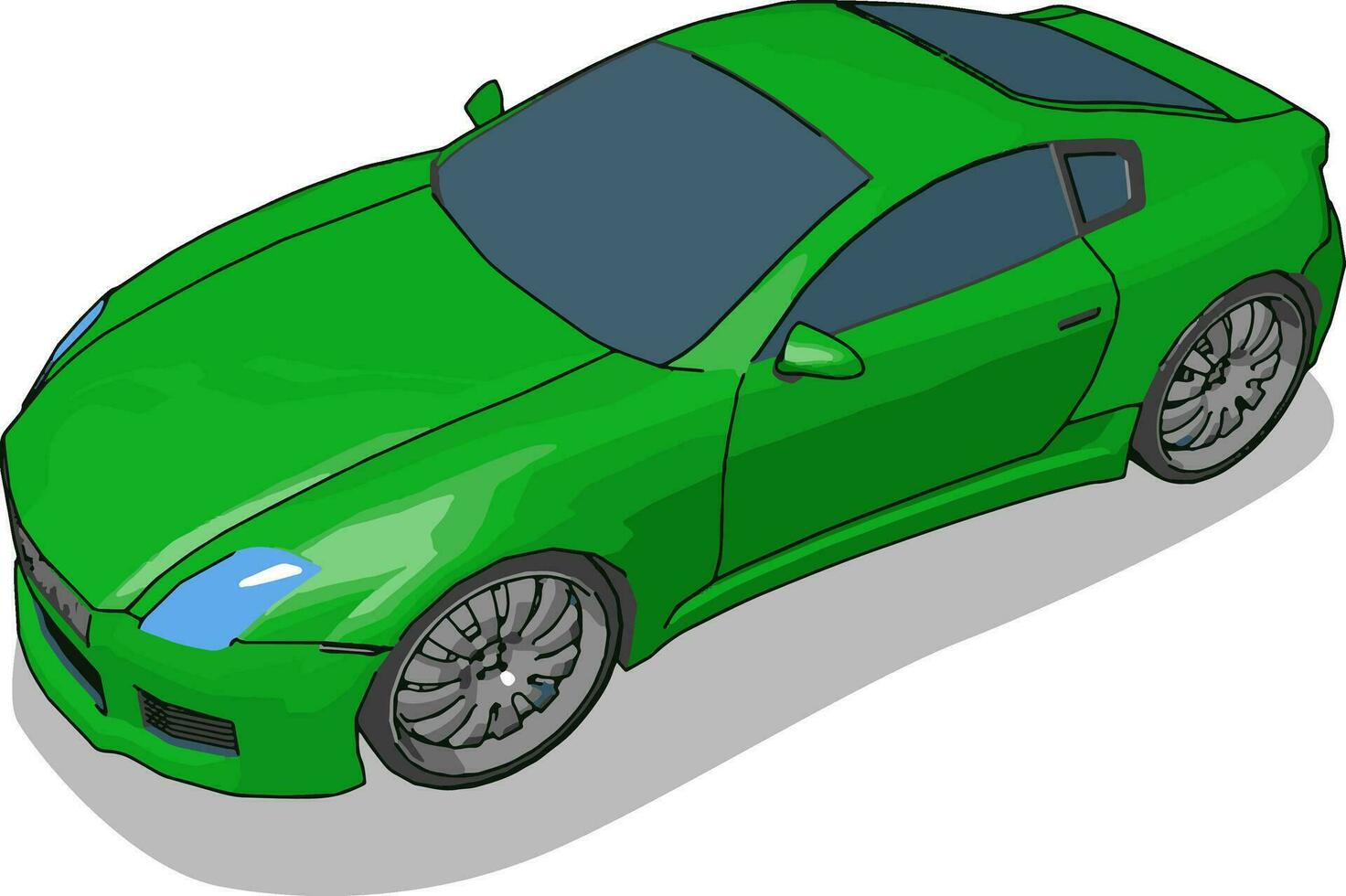groen luxe auto, illustratie, vector Aan wit achtergrond.