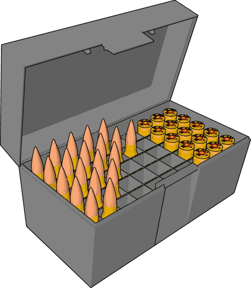 kogels in doos, illustratie, vector Aan wit achtergrond.