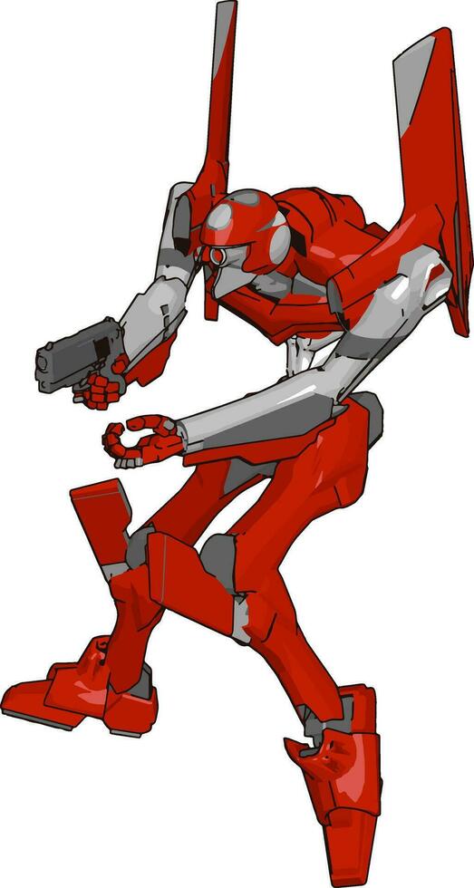 rood robot met geweer, illustratie, vector Aan wit achtergrond.