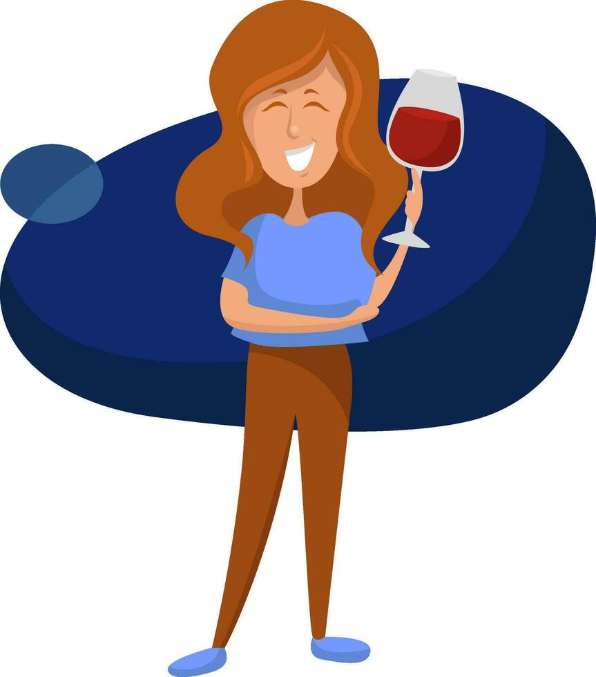 meisje Holding glas van wijn, illustratie, vector Aan een wit achtergrond.
