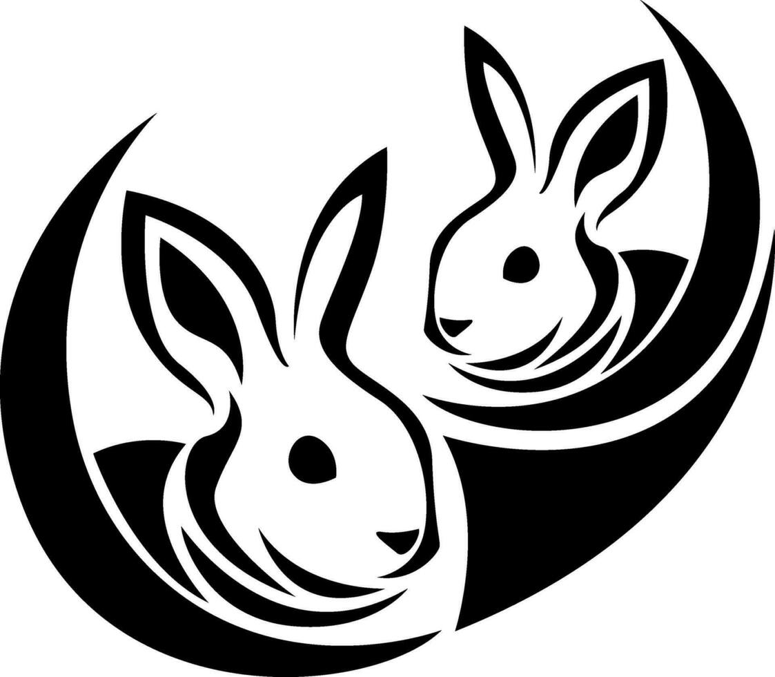 twee konijntjes tatoeëren, tatoeëren illustratie, vector Aan een wit achtergrond.