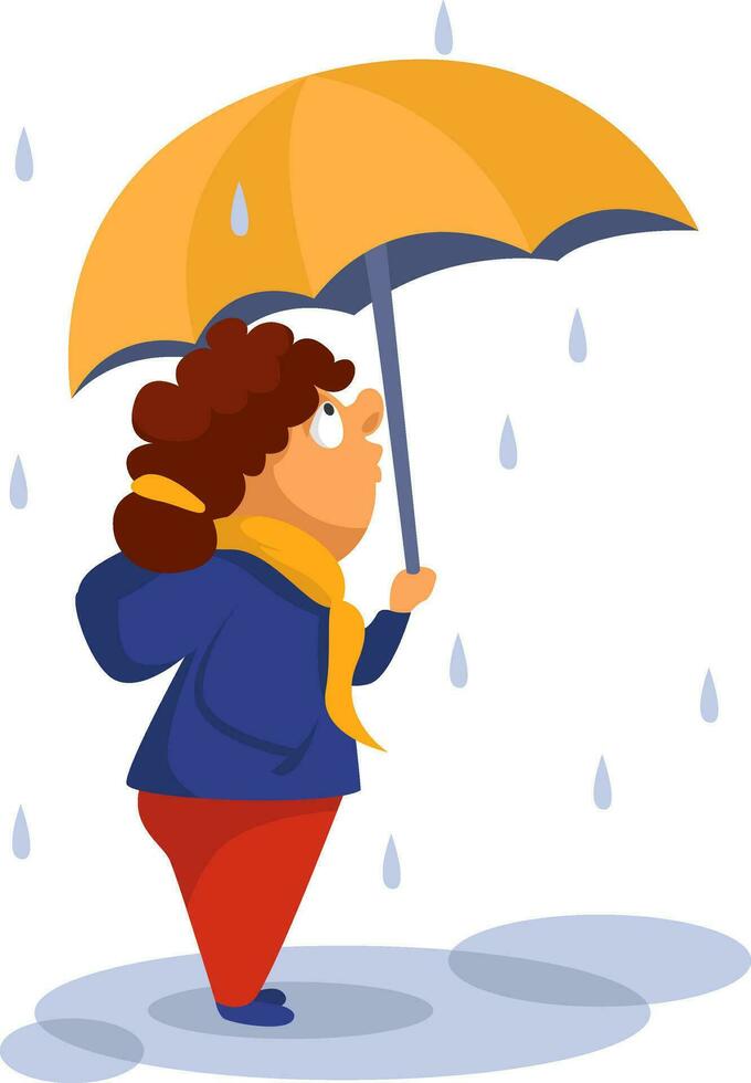 meisje met geel paraplu, illustratie, vector Aan een wit achtergrond.