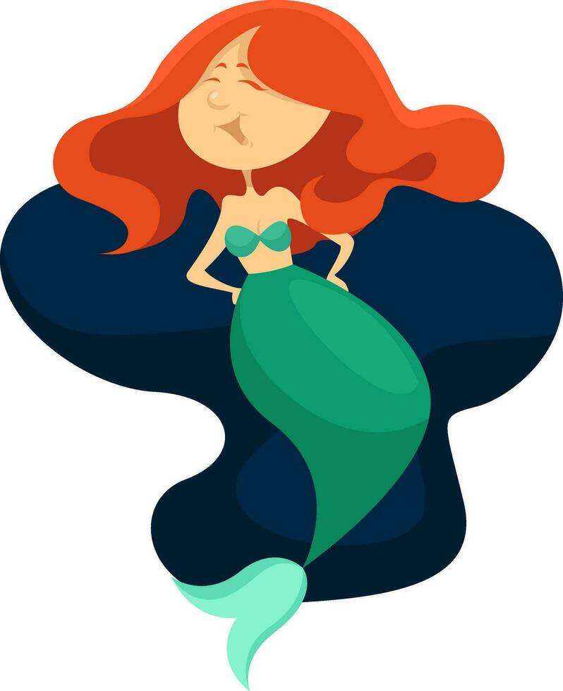 meermin meisje met rood haar, illustratie, vector Aan een wit achtergrond.