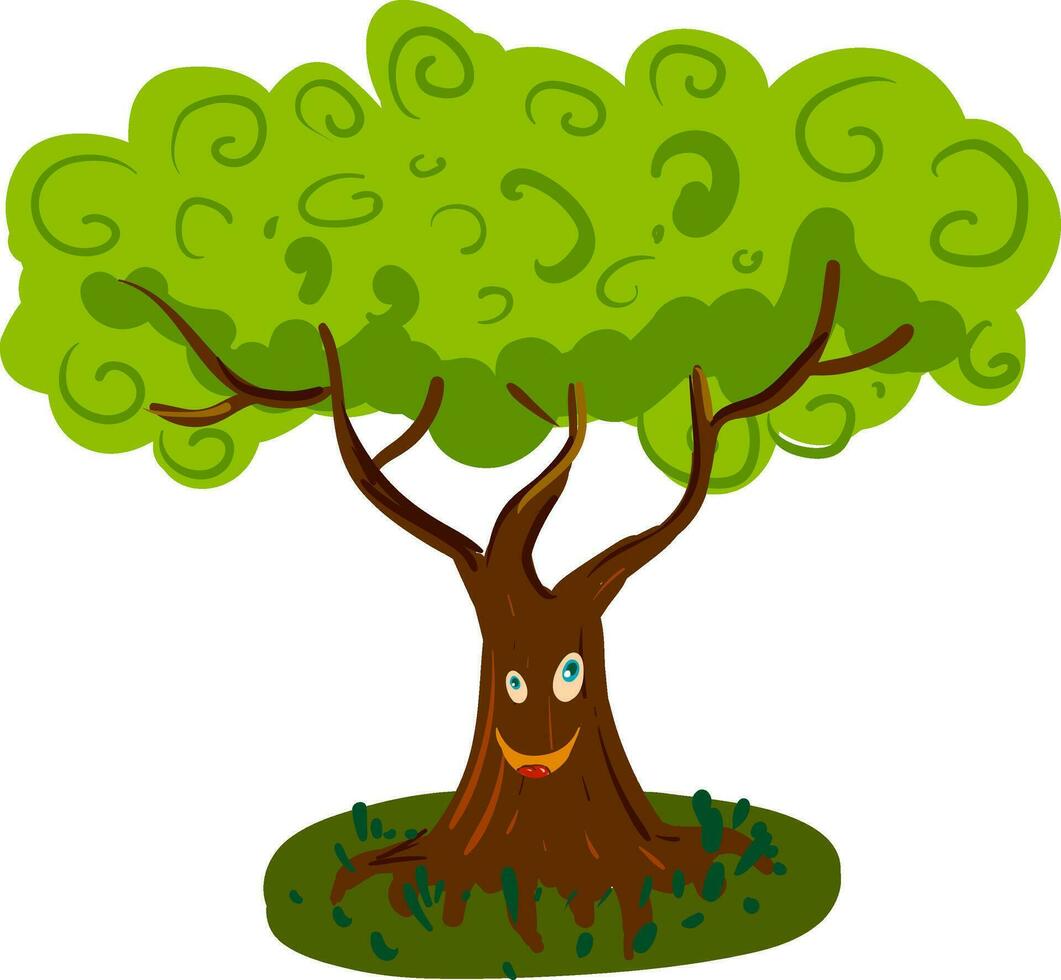 een gelukkig groot boom, vector kleur illustratie.