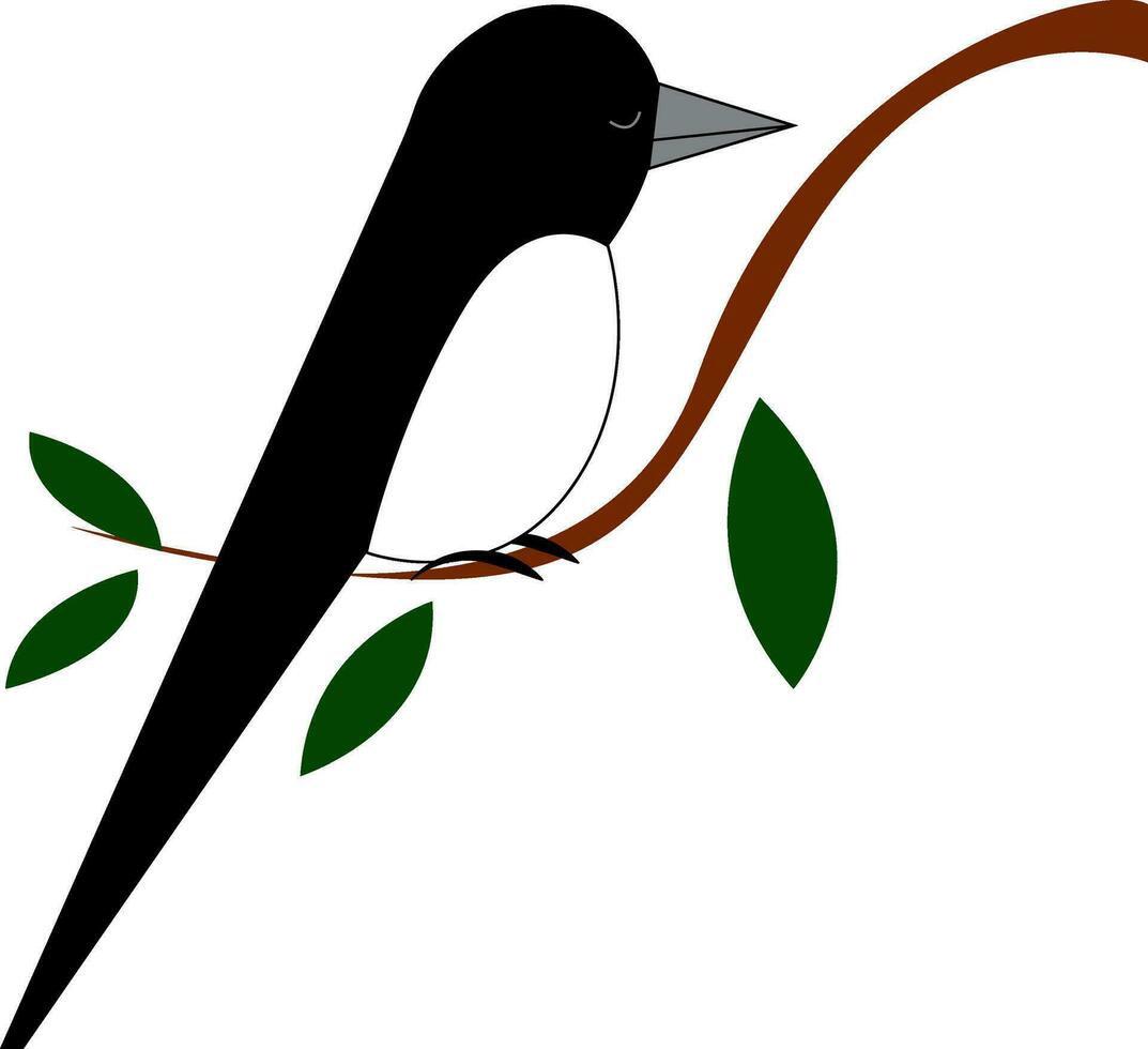 zwart vogel Bij een boom tak, vector kleur illustratie.