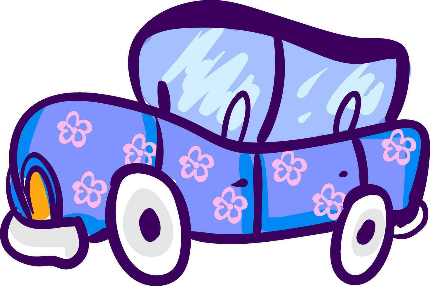 een auto met roze bloemen, vector kleur illustratie.