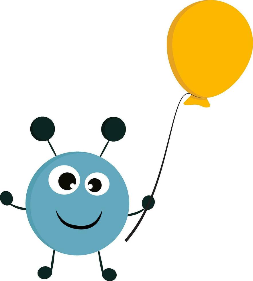 een gelukkig blauw monster met ballon, vector kleur illustratie.