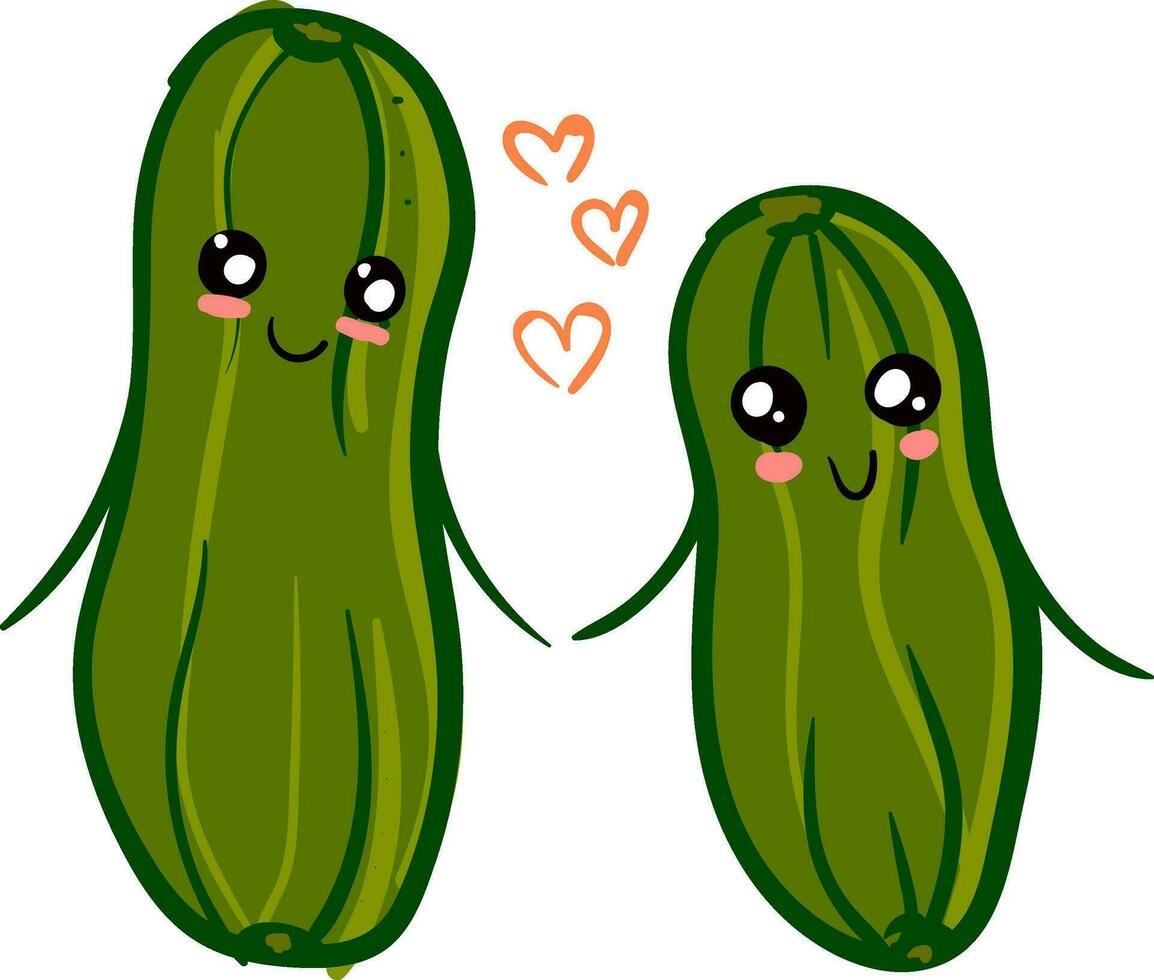 twee komkommers in liefde illustratie vector Aan wit achtergrond