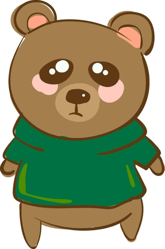 een verdrietig beer in groen t-shirt vector of kleur illustratie