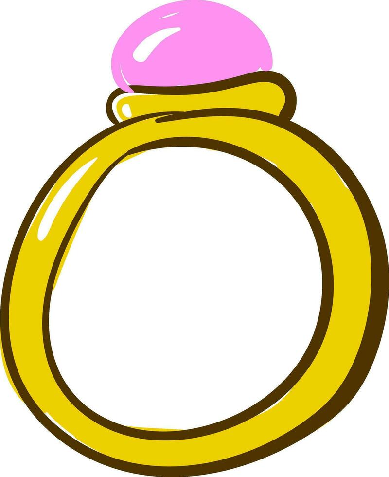 goud ring met roze steen, vector of kleur illustratie.