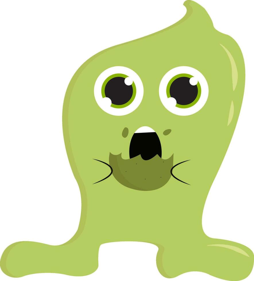 groen monster aan het eten koekje, vector of kleur illustratie.