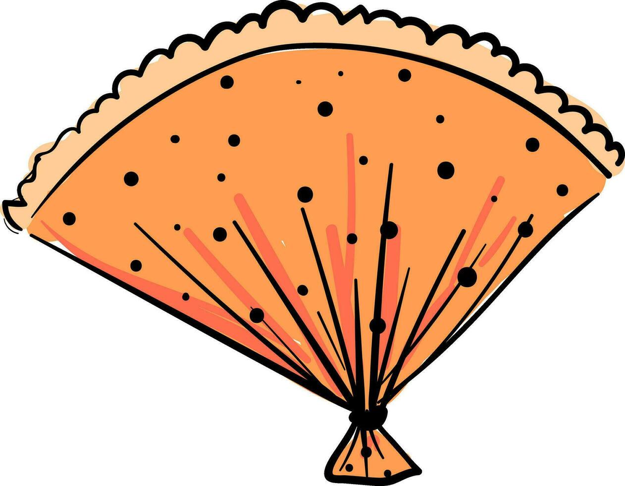 oranje hand- fan, vector of kleur illustratie.