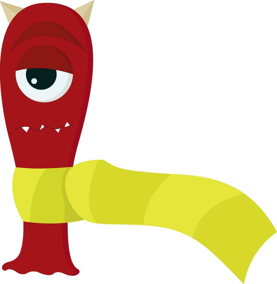 rood monster met sjaal, vector of kleur illustratie.