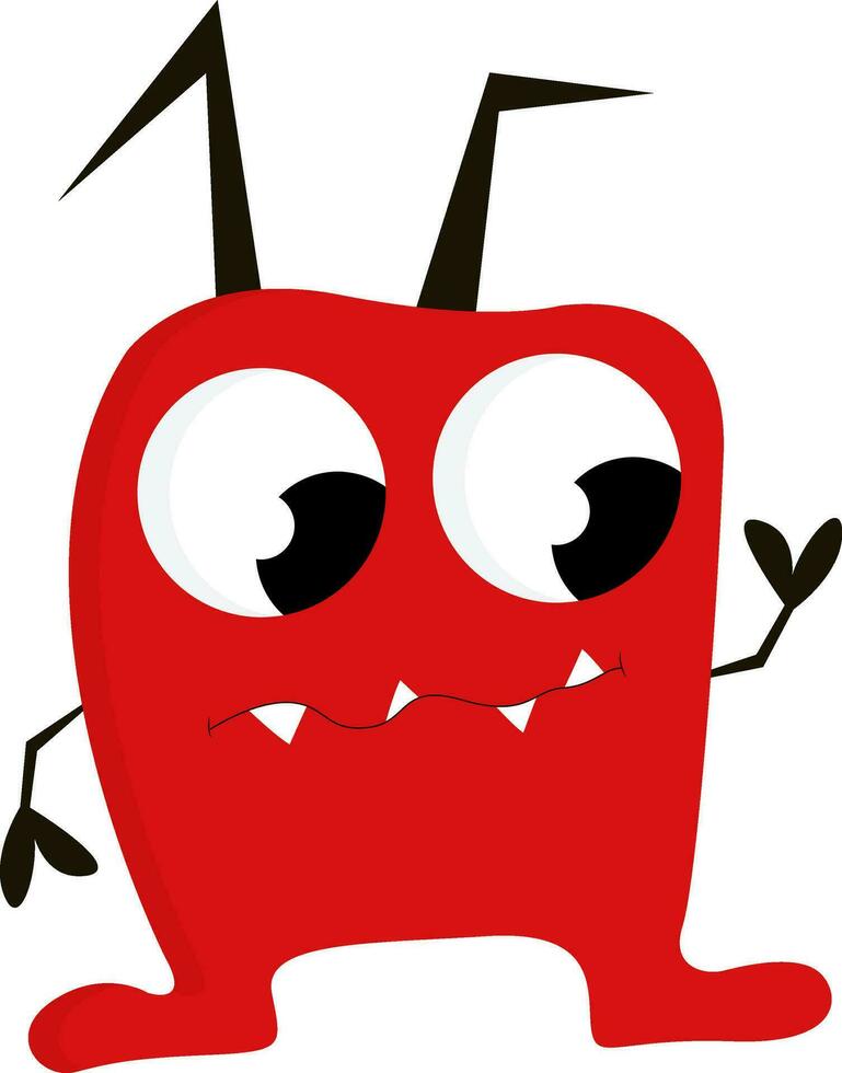 rood monster met hoorns, vector of kleur illustratie.