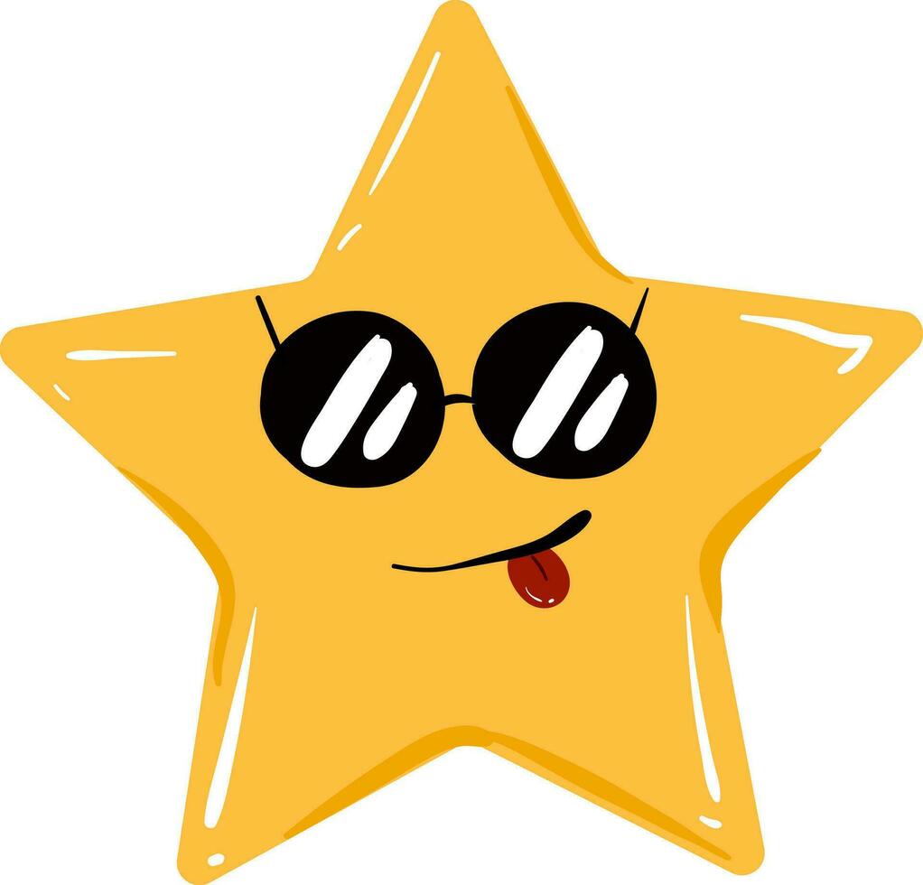 emoji van een vijfpuntig ster in zonnebril, vector of kleur illustratie.