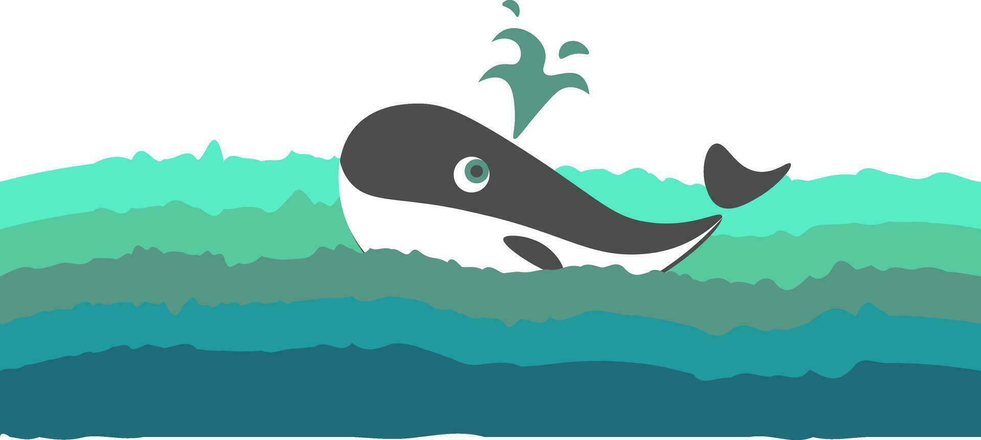 schilderij van een walvis zwemmen Aan de water oppervlak, vector of kleur illustratie.