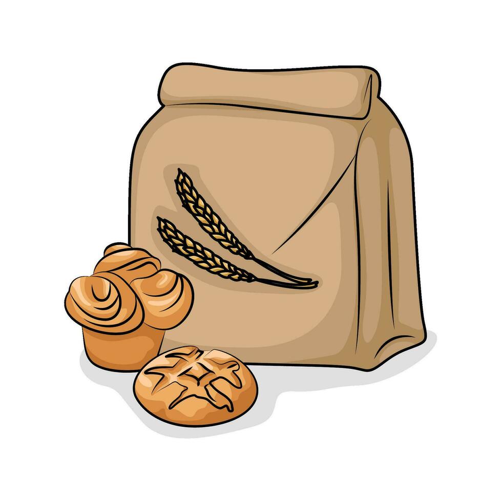 meel brood pakket met gebakje illustratie vector
