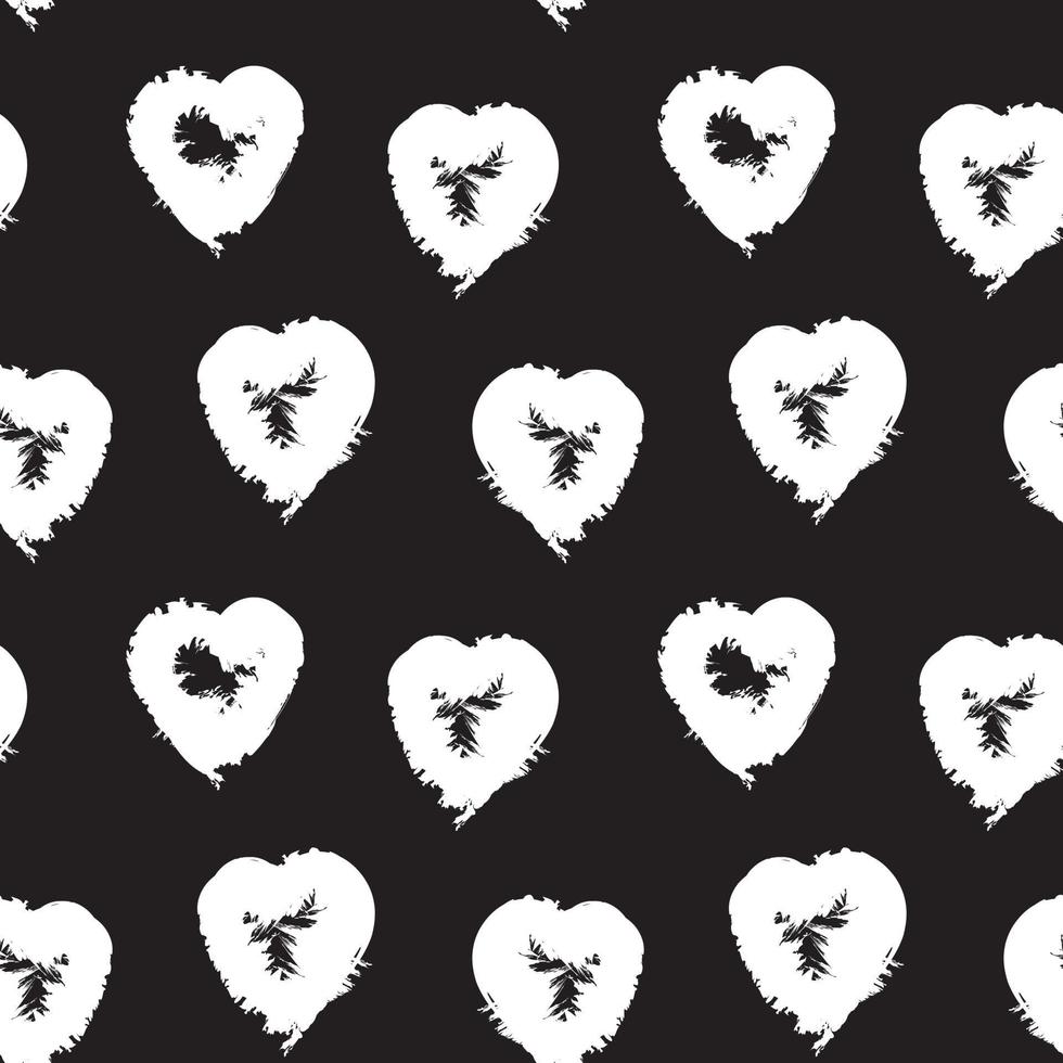 zwart-wit hartvormige penseelstreek naadloze patroon achtergrond vector