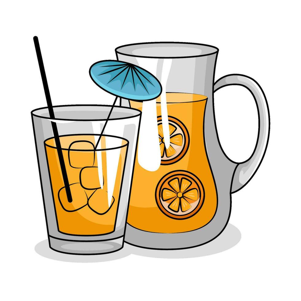 oranje sap in theepot met oranje sap in glas drinken illustratie vector