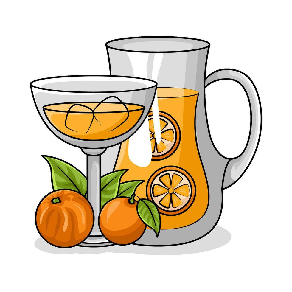 oranje sap in theepot met oranje sap in glas drinken illustratie vector