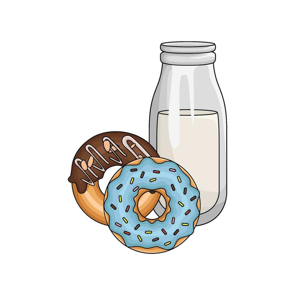 donut met fles melk illustratie vector