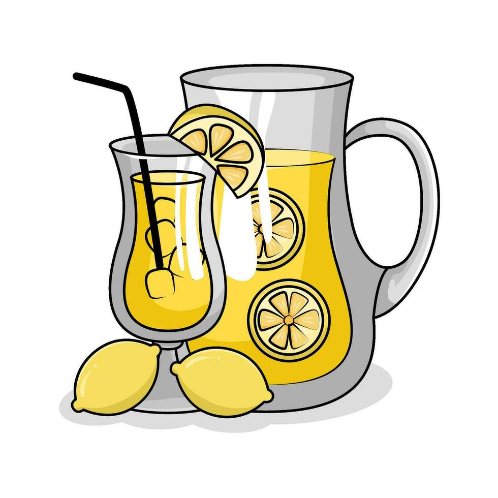 citroen sap in theepot met citroen sap in glas drinken illustratie vector