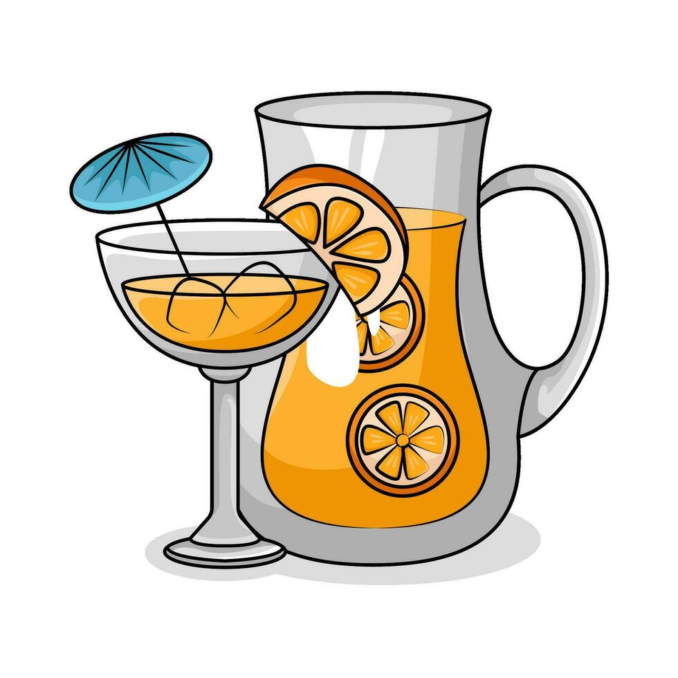 oranje sap in theepot met oranje sap in glas drinken illustratie vector
