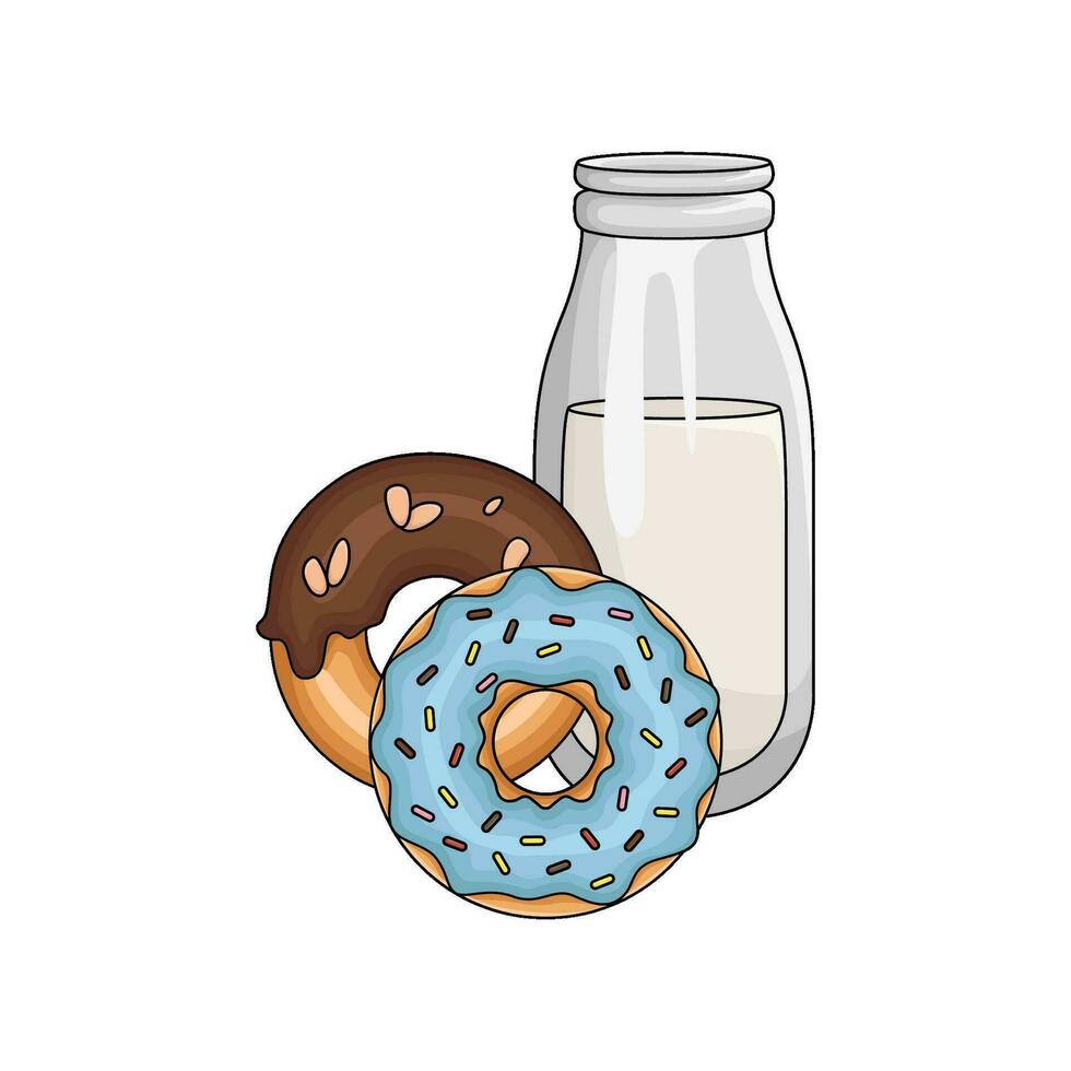 donut met fles melk illustratie vector