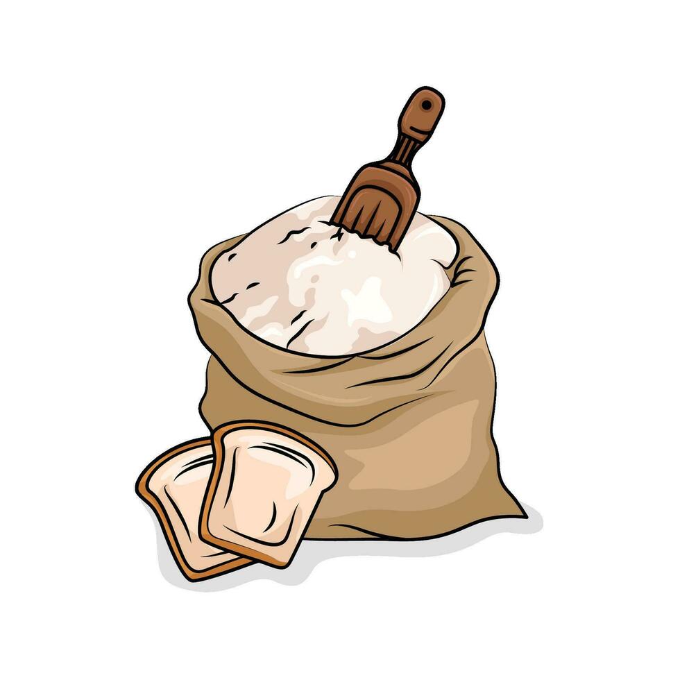 tarwe meel gefokt in zak met brood illustratie vector