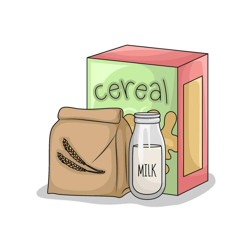 ontbijtgranen doos, melk met tarwe poeder illustratie vector